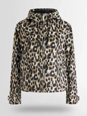 NWT Fusalp "Kasima" Rain Jacket w Hood in Leopard Print, size 36 (size Small)